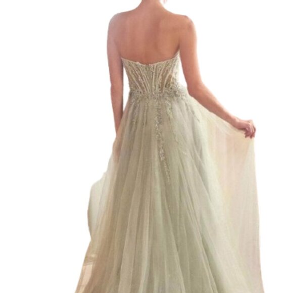 SALE NWT Ladivine CD0230 Glitter Tulle Prom Dress Mocha Gold Size 4 - Picture 3 of 6